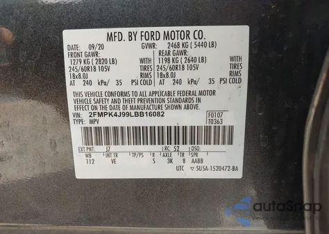 2020 Ford Edge Sel from USA, damaged, VIN 2FMPK4J99LBB16082